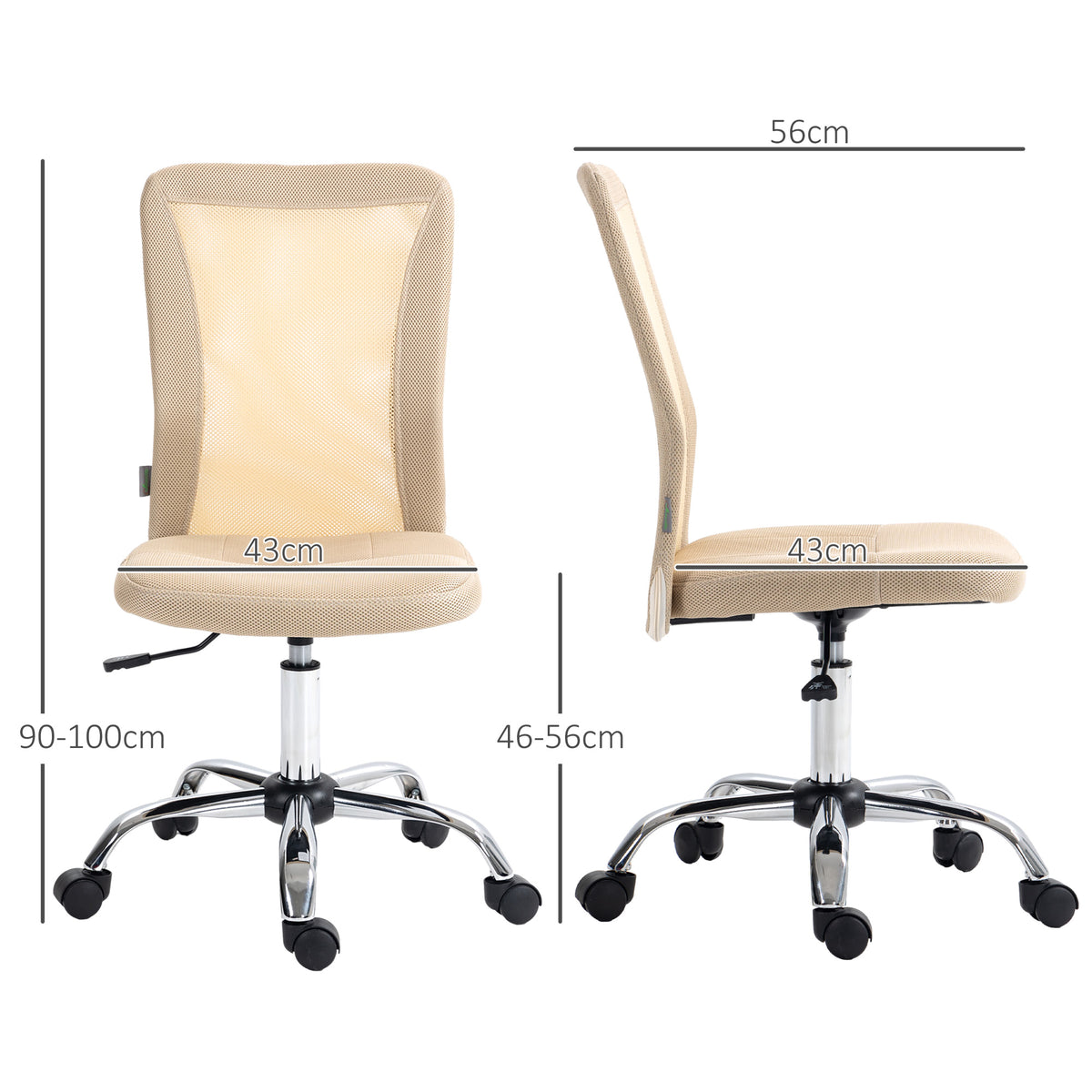 Cadeira de Escritório de Malha Cadeira de Escritório Giratória sem Apoio para os Braços com Altura Ajustável Carga Máxima 100 kg para Escritório Dormitório 43x56x90-100 cm Bege — foto 3