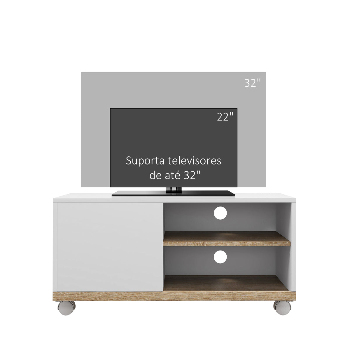 Móvel de TV Mesa de Sala de Estar Moderna de TV de 42 Polegadas com 4 Rodas com 1 Porta e 2 Prateleiras de Armazenamento 80x45x39,5 cm Branco — foto 4