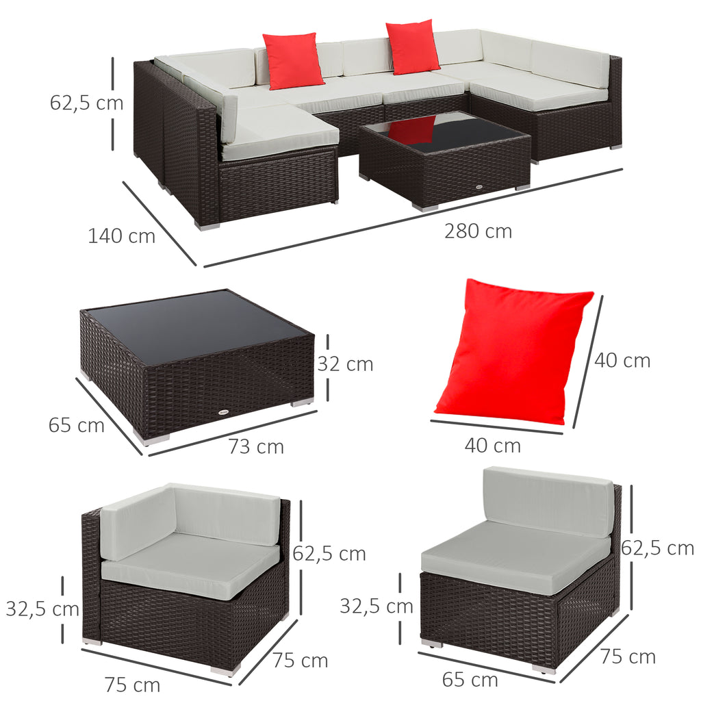 Conjunto de Móveis de Jardim 7 Peças com Mesa de Centro Almofadas e Almofadas Decorativas Incluídas Estrutura de Aço Marrom — foto 3
