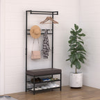 Móvel Cabide de Entrada com Assento Acolchoado e Sapateira Armário de Entrada com Cabides 72,5x35x180cm Preto — foto 2