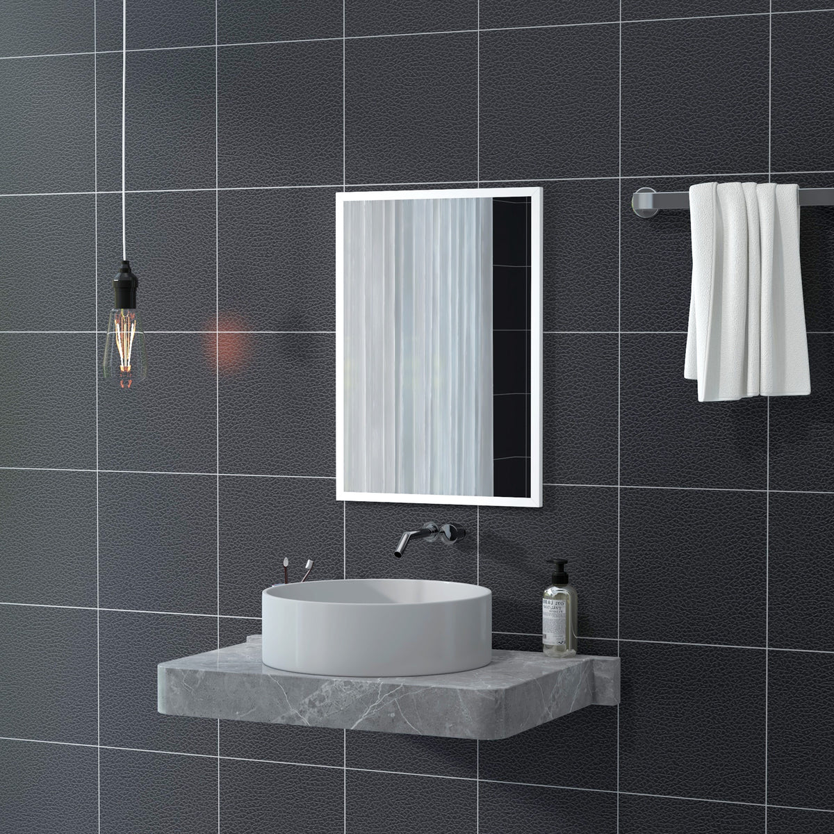 Espelho de Parede Decorativo 50x70 cm Espelho Retangular Espelho de Casa de Banho com 4 Ganchos Metálicos Estilo Moderno para Sala Quarto Entrada Branco — foto 7