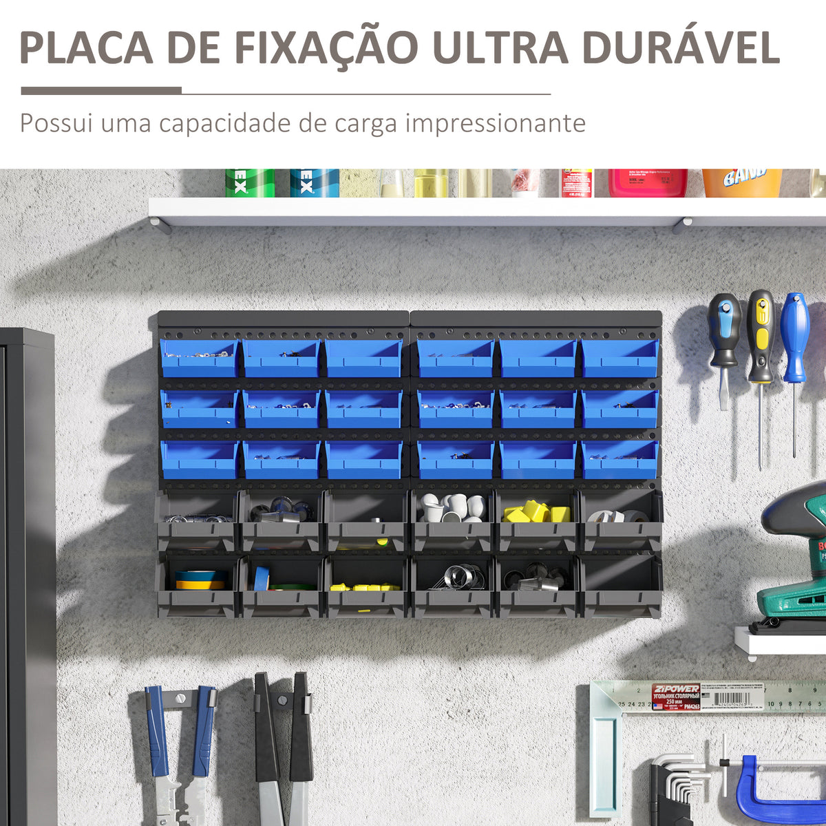 Organizador de Ferragens para Parede Armário Organizador de Ferragens com 30 Caixas de 2 Tamanhos Diferentes 63x18x37,5 cm Azul e Cinza — foto 4