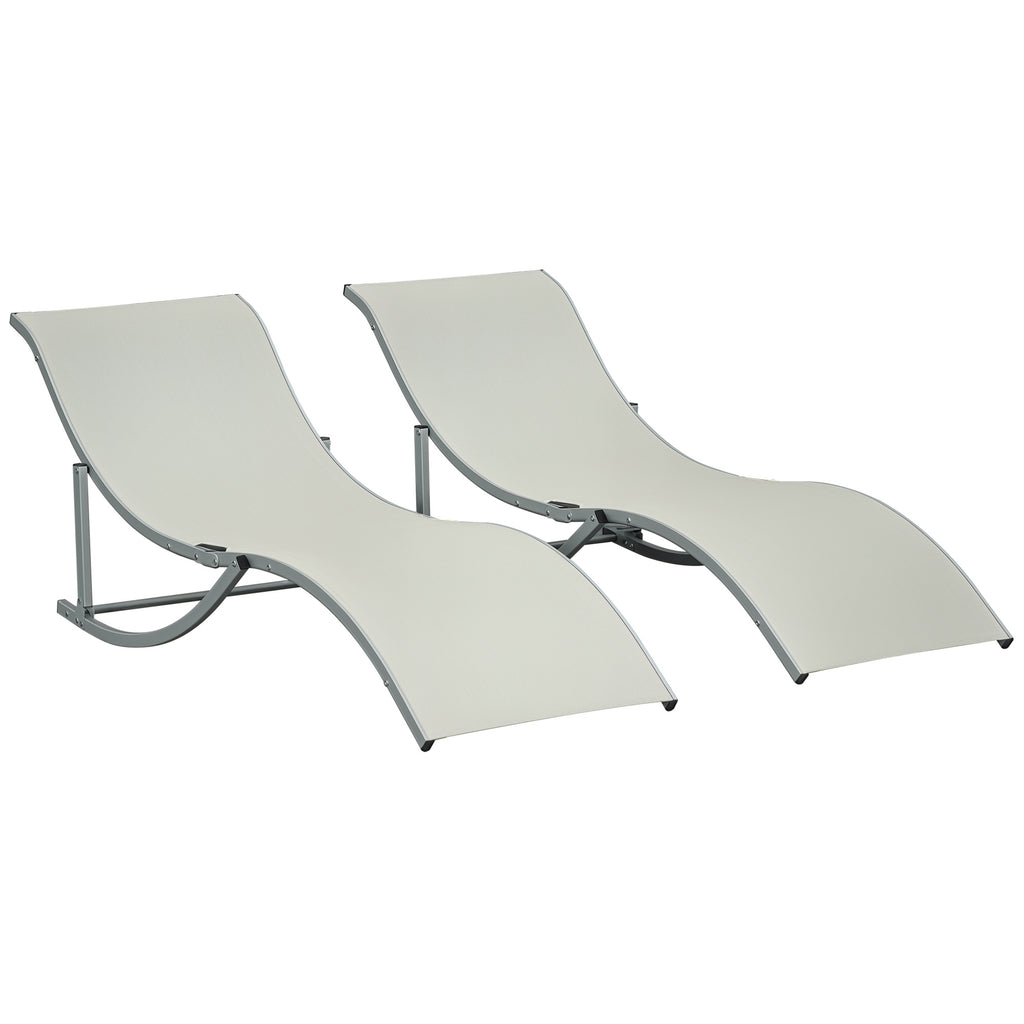 2 espreguiçadeiras ergonômicas dobráveis ​​em forma de S com estrutura de alumínio Textilene para piscina pátio jardim e varanda 165x61x63 cm Bege — foto 1