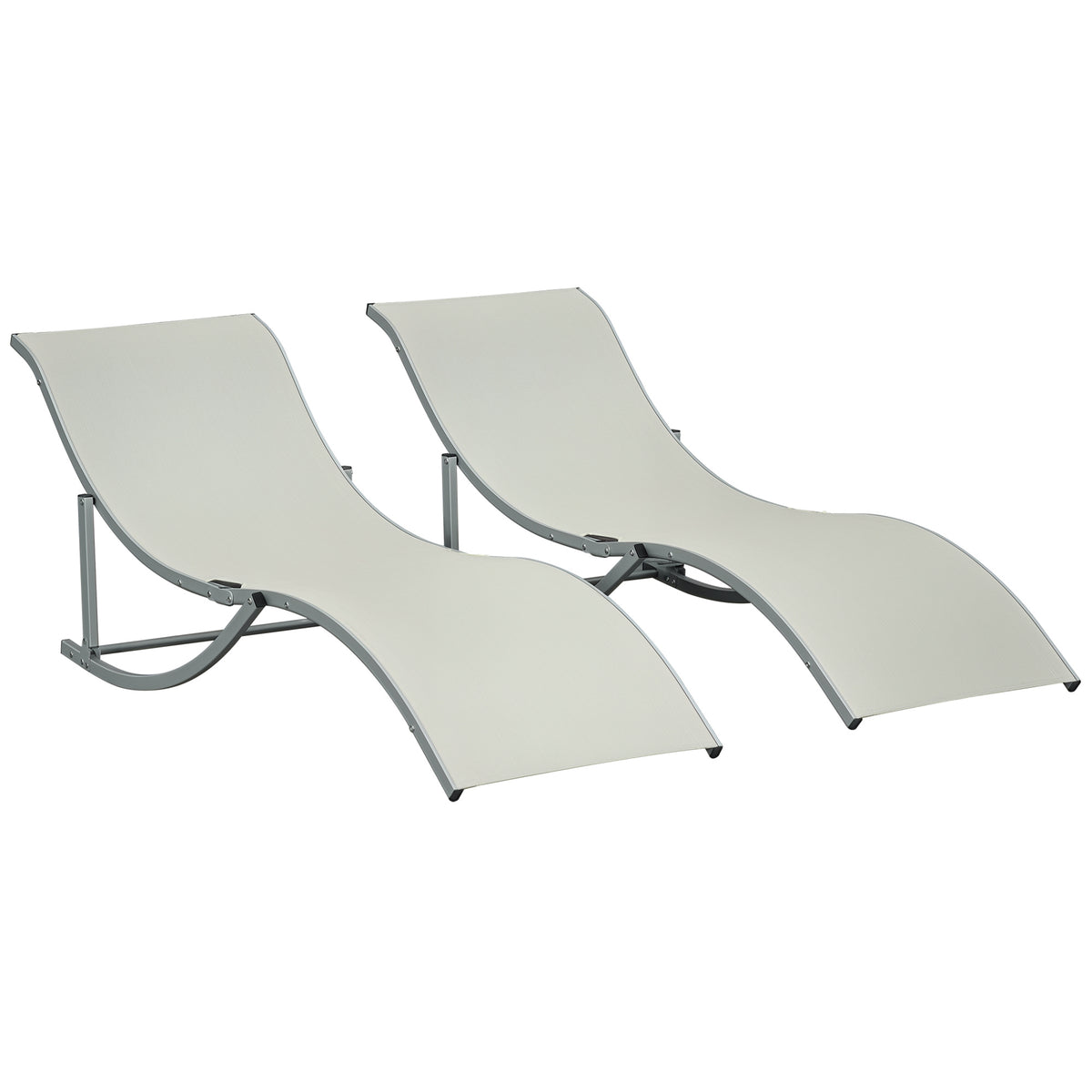 2 espreguiçadeiras ergonômicas dobráveis ​​em forma de S com estrutura de alumínio Textilene para piscina pátio jardim e varanda 165x61x63 cm Bege — foto 1