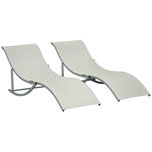 2 espreguiçadeiras ergonômicas dobráveis ​​em forma de S com estrutura de alumínio Textilene para piscina pátio jardim e varanda 165x61x63 cm Bege — foto 1