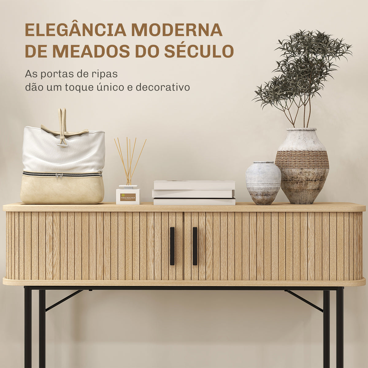 Mesa Consola Vintage Móvel de Entrada com 2 Portas de Correr e Compartimentos Consola de Entrada Corredor 100x30x80 cm Carvalho — foto 4