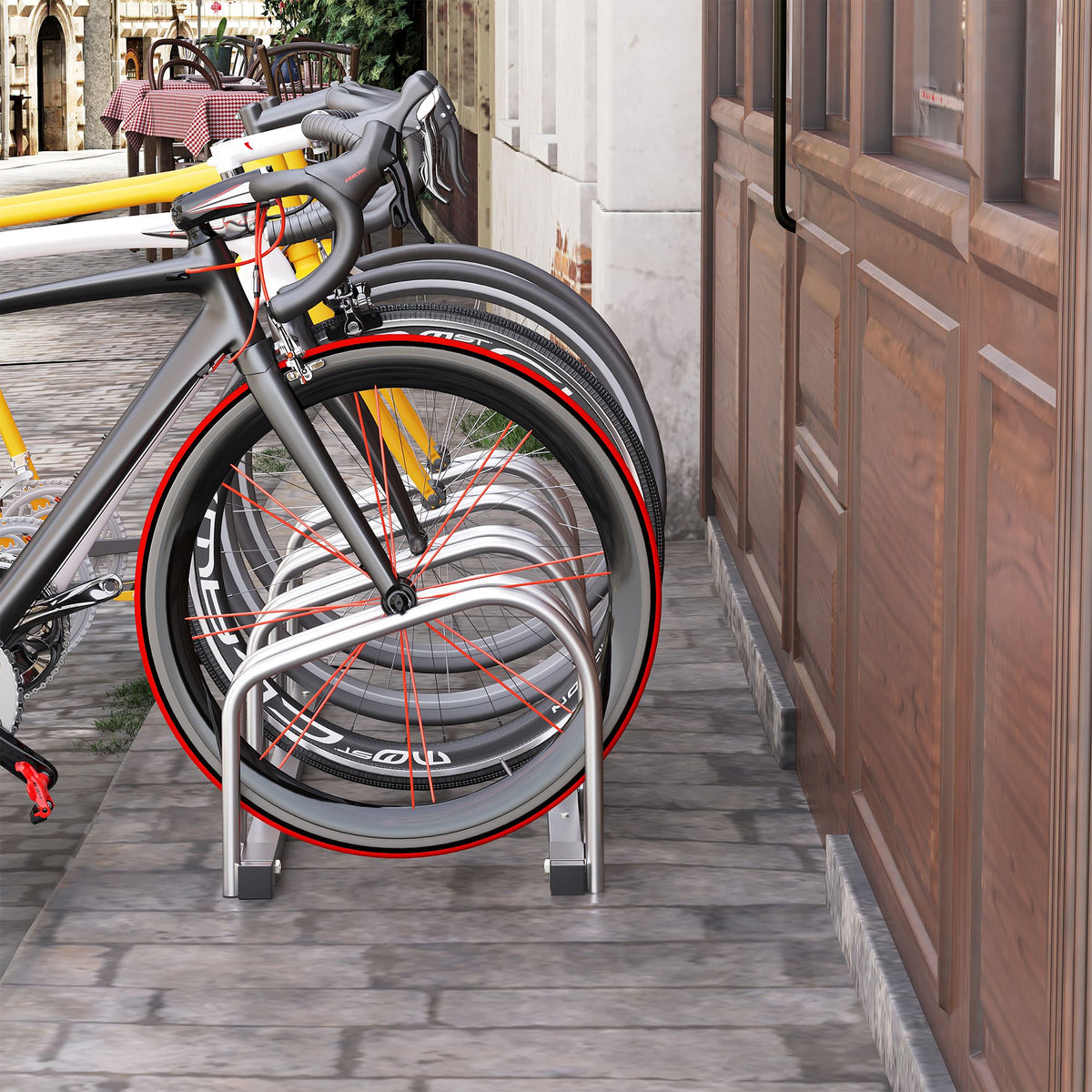 Estacionamento para 4 Bicicletas Suporte de Aço para Estacionar Bicicletas no Chão para Interior e Exterior 110x33x27 cm Prata — foto 2