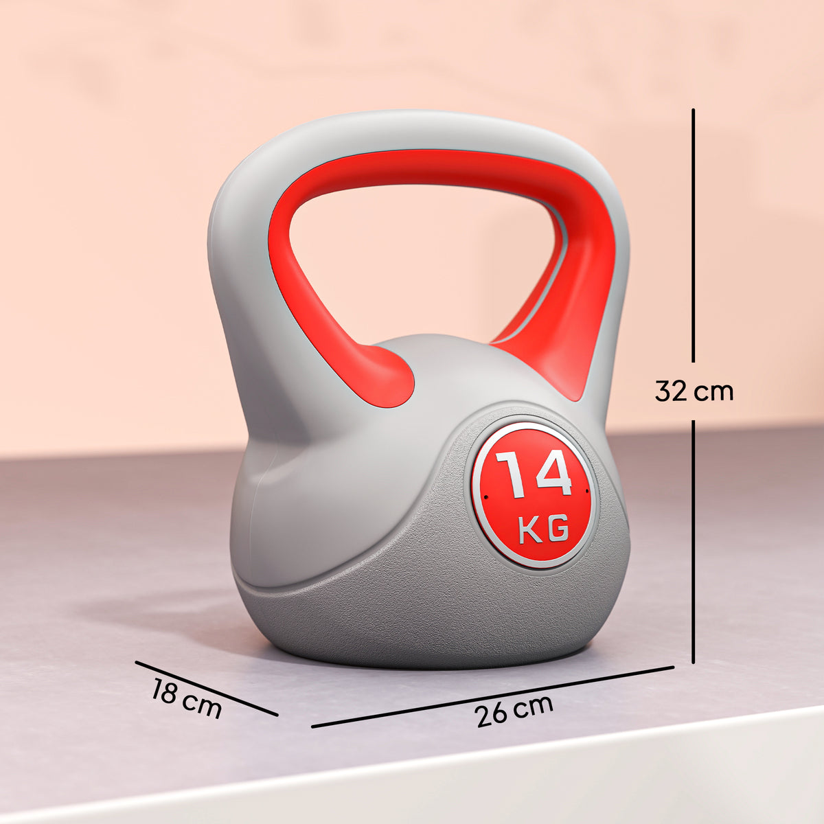 Kettlebell 14 kg Peso Russo com Revestimento de PU e Enchimento de Areia para Treinamento em Casa Ginásio 26x18x32 cm Vermelho e Cinza — foto 3