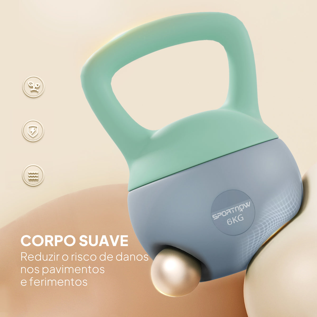 Kettlebell de 6 kg Pesa Russa Preenchida de Areia Metálica e Alça Antiderrapante para Treino de Musculação em Casa Ginásio 19x19x28 cm Cinzento — foto 4