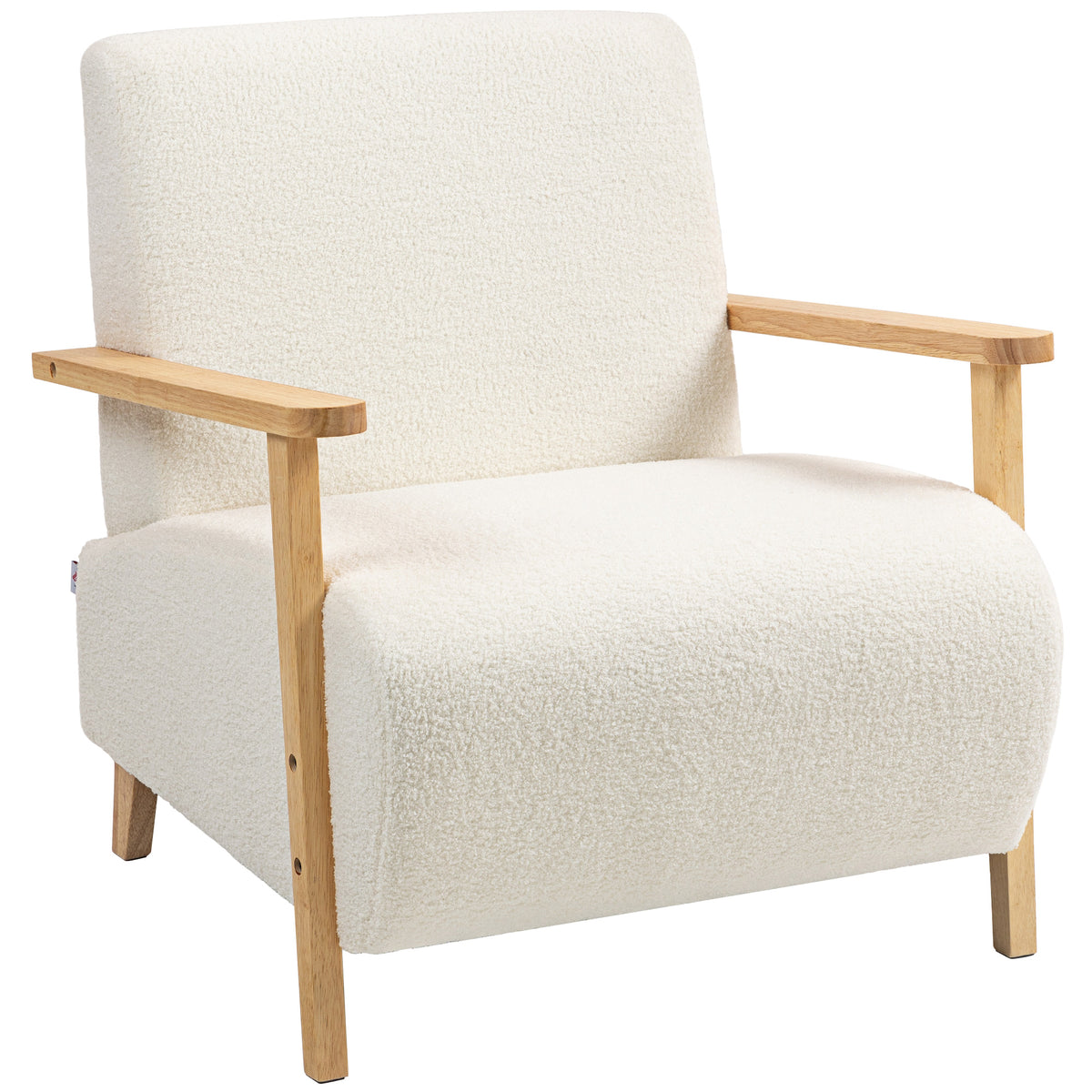 Poltrona Nórdica Poltrona Sala de Estar Estofada em Borrego com Apoio para os Braços de Madeira Acolchoado Espesso e Pés de Madeira para Dormitório 74,5x76x78 cm Creme — foto 1