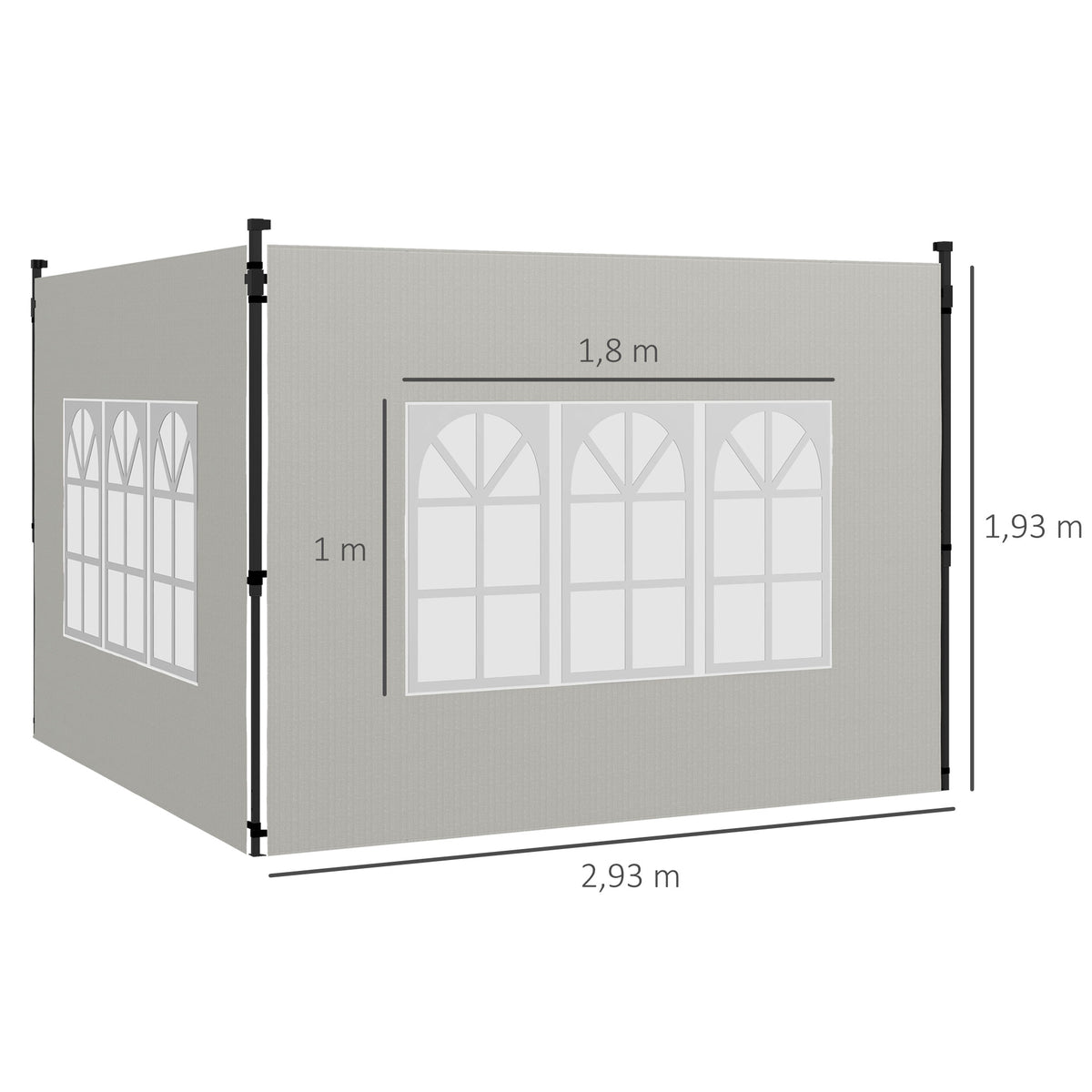 Conjunto de 2 Paredes Laterais para Tendas de 3x3m e 3x6m Paredes Laterais para Tendas com Janelas Transparentes 293x193cm Branco — foto 3