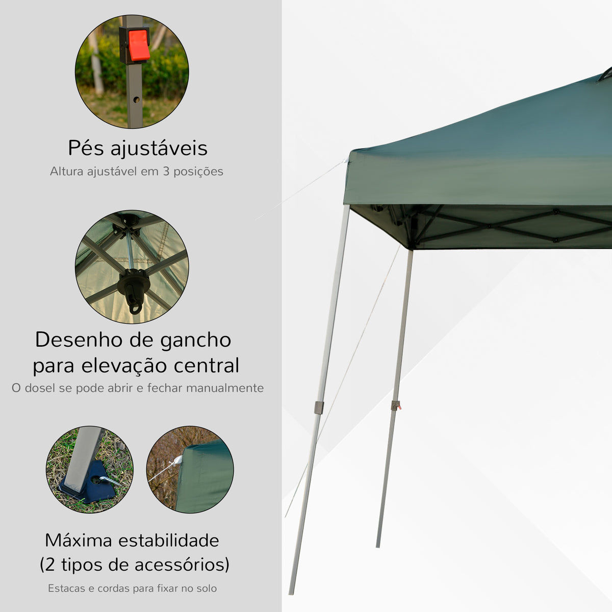 Tenda Dobrável 3x3 Portátil de Jardim com Bolsa de Transporte com Rodas Aço para Exterior Festas Campismo Verde — foto 5
