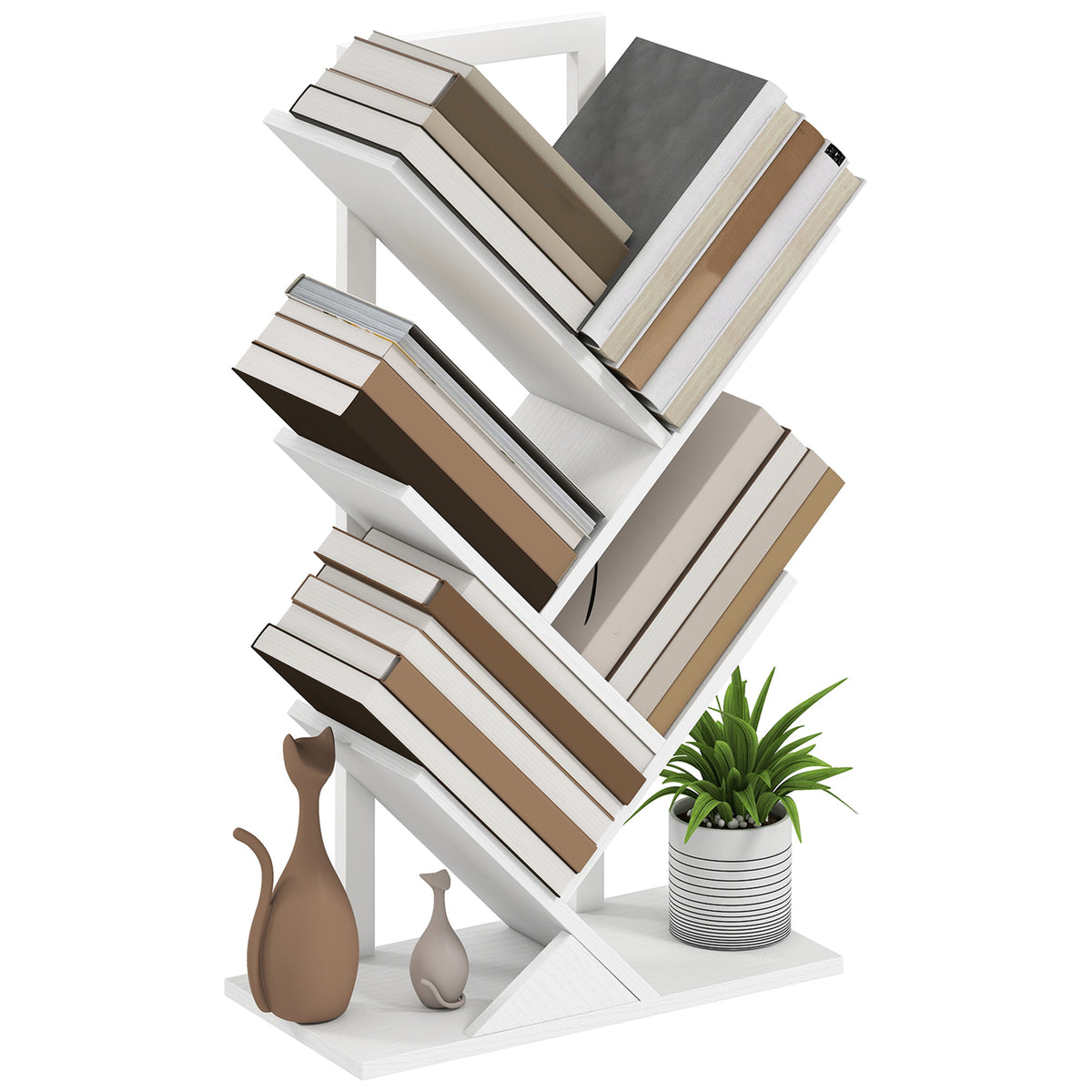 Estante em Forma de Árvore de 5 Níveis Estante de Livros com 5 Prateleiras e Estrutura de Aço para Sala de Estar Escritório Estúdio Quarto 50x24x82 cm Branco — foto 1