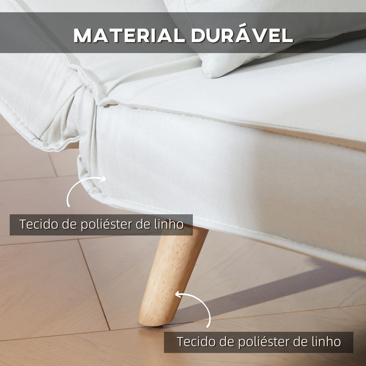 Poltrona 3 em 1 Sofá Cama Individual Dobrável com Encosto Ajustável em 6 Posições e Almofada para Sala de Estar Dormitório Escritório Carga 350 kg 94x78x80 cm Bege Claro — foto 5