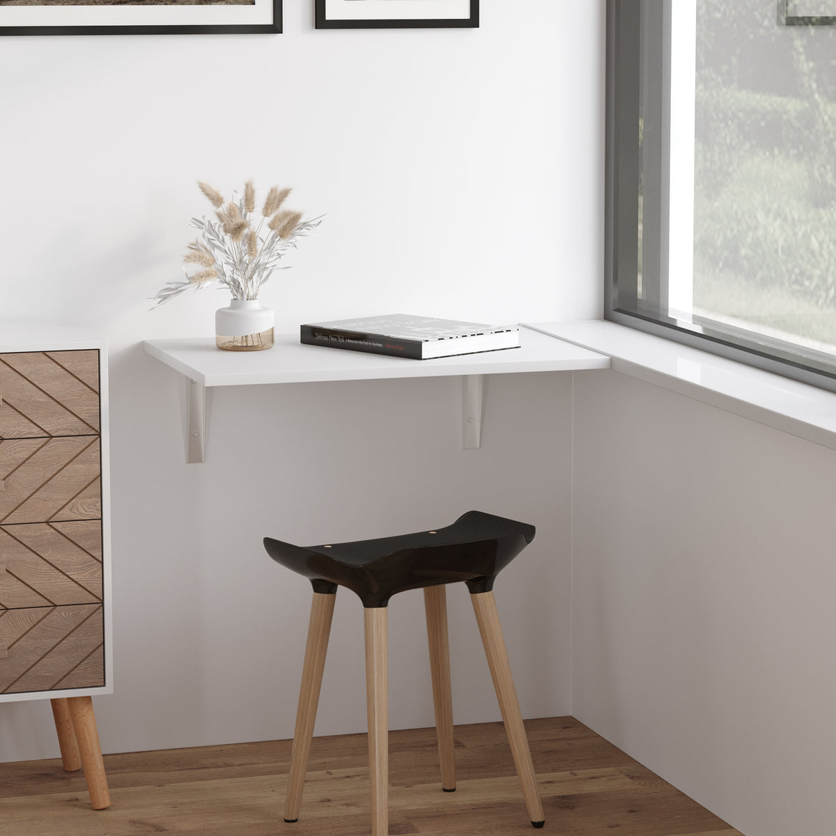 Mesa Dobrável de Parede Mesa Auxiliar Suspensa para Cozinha Sala de Jantar 60x40x20cm Branco — foto 2