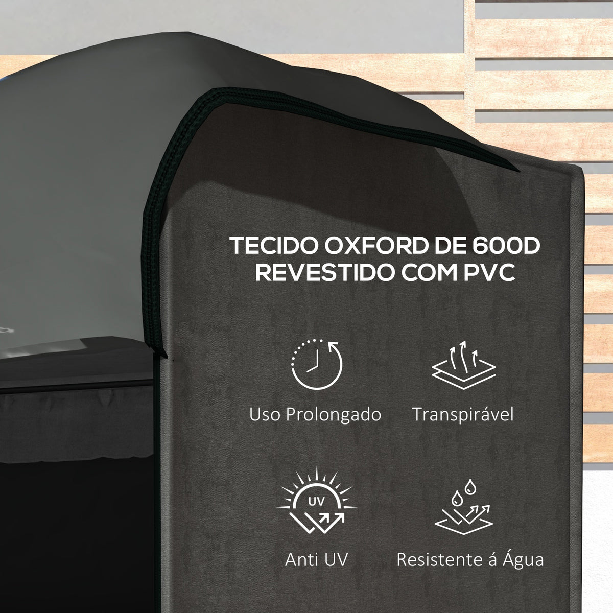 Capa para Móveis de Jardim Capa Protetora para Baloiços de Exterior com Fecho de Correr 205x124x164 cm Cinza Escuro — foto 4