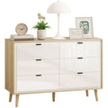 Cómoda 6 Gavetas Cómoda Quarto com Pernas de Madeira Cómoda para Sala Escritório Estilo Moderno 110x40x75 cm Branco Brilhante e Carvalho — foto 1