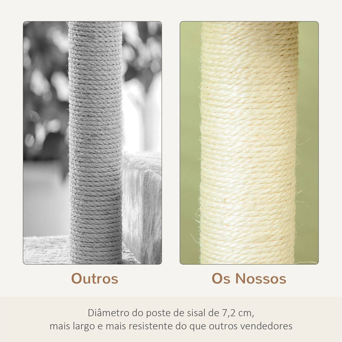 Árvore para gato Poste para arranhar com cama de plataforma e cobertor de sisal de veludo bege - 50x50x100cm — foto 5