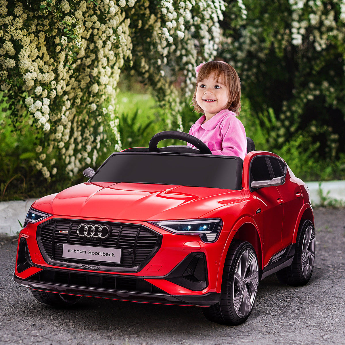 Carro Elétrico Audi E-Tron 12V para Crianças acima de 3 Anos com Controle Remoto Faróis Buzina Música MP3 TF USB e Abertura da Porta 3-8km/h 108x60x47cm Vermelho — foto 2