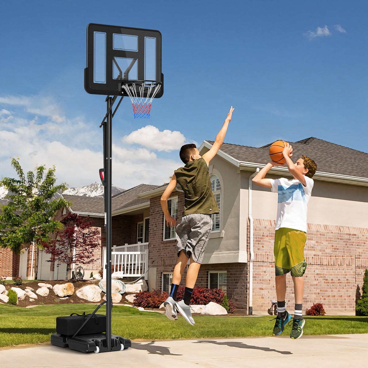 Tabela de Basquetebol de Exterior com Altura Ajustável 235-305 cm Tabela de Basquetebol com Suporte Rodas Base Recarregável e Bolsa de Peso 90x60x305 cm Preto — foto 2