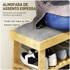 Banco Sapateira de Bambu Sapateira com Assento Almofadado 2 Prateleiras para 6 Pares de Sapatos para Entrada Dormitório 60x29x49 cm Madeira e Cinzento — foto 4