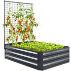 Caixa de Plantio Grande de Exterior Caixa de Plantio de Aço Galvanizado com Treliça para Plantas Trepadeiras e Fundo Aberto para Pátio Varanda 80x115x125 cm Cinza Escuro — foto 1