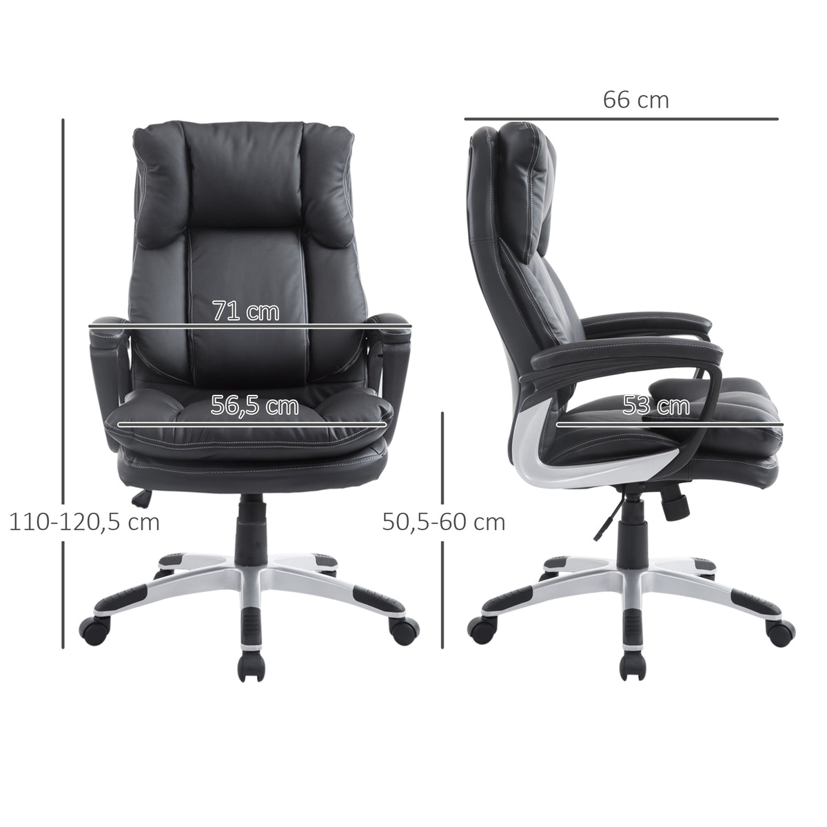 Cadeira de Escritório Giratória Cadeira de Escritório Ergonómica com 5 Rodas Apoio para os Braços e Altura Ajustável 66x71x110-120,5 cm Preto — foto 3