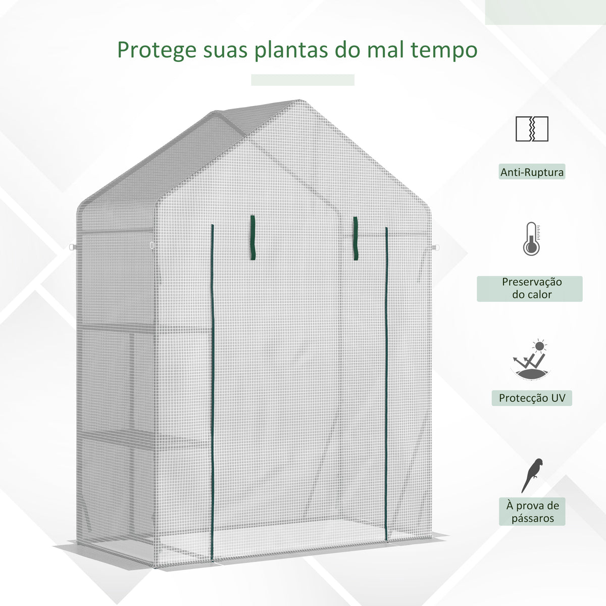 Estufa de Jardim 143x73x195cm Estufa de Aço com 2 Prateleiras e Porta Enrolável para Cultivos de Plantas Vasos de Flores Pátio Exterior Branco — foto 4