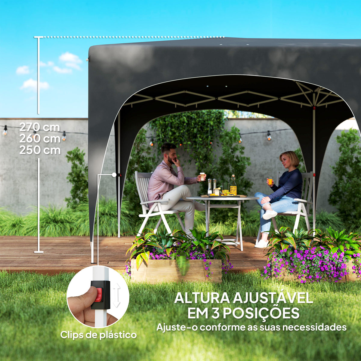 Tenda Dobrável tenda 3x6 m com Painéis Laterais UPF50+ Tenda de Jardim com Altura Ajustável e Bolsa de Transporte para Campismo Festas Pátio Cinza Escuro — foto 5