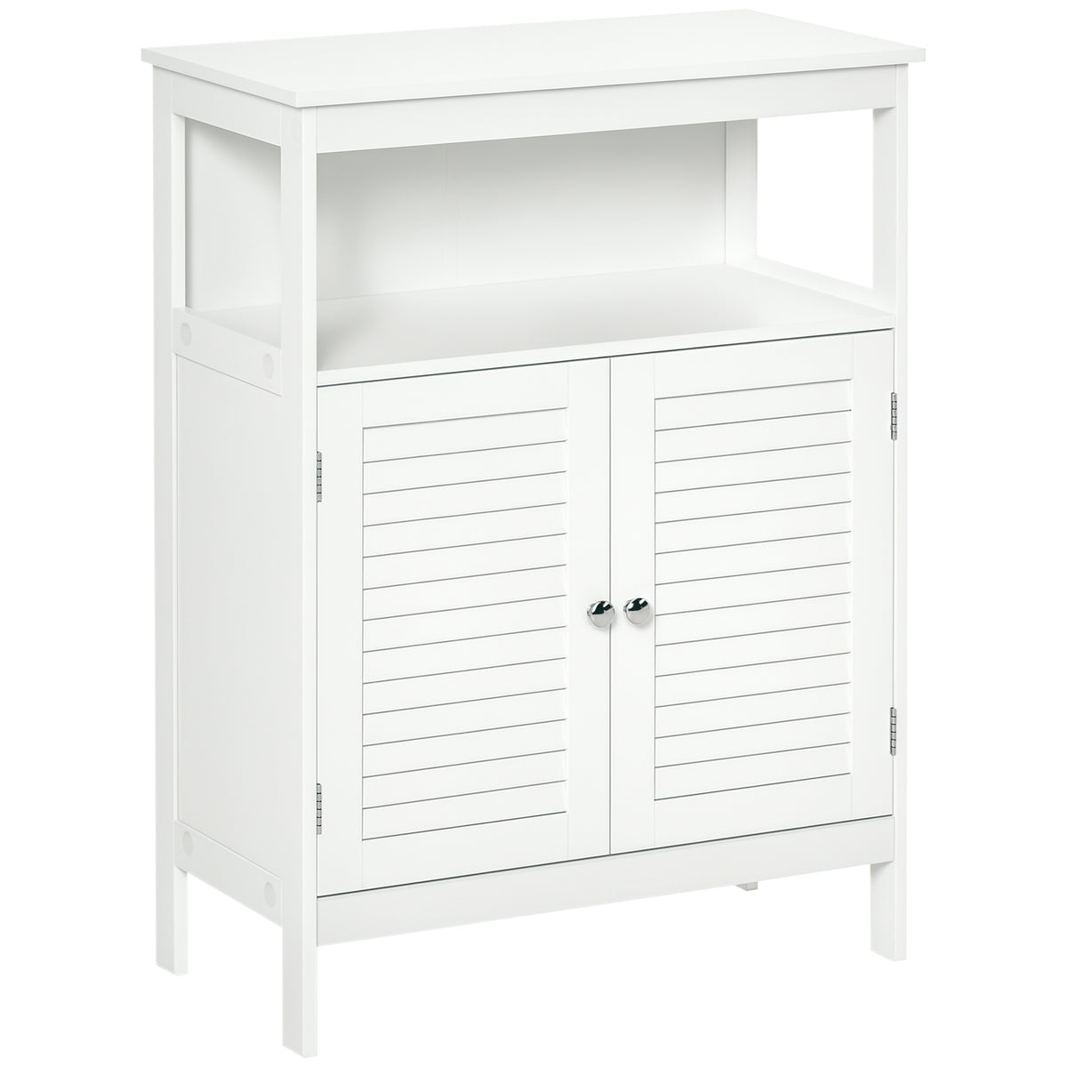 Armário Casa de Banho Móvel Auxiliar Casa de Banho com 2 Portas Persianas e Compartimento Aberto Desenho Moderno 60x30x81,6 cm Branco — foto 1