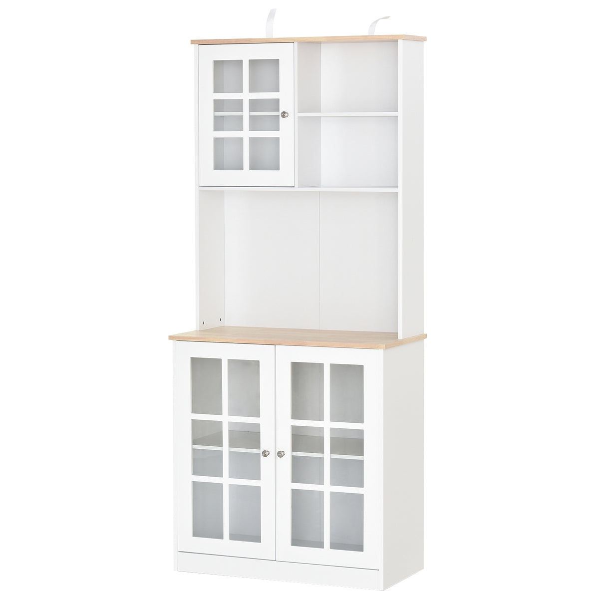 Armário de Cozinha com Prateleiras e Portas de Vidro Armário Alto de Cozinha para Pequenos Eletrodomésticos e Louças 80x37x183 cm Branco — foto 1