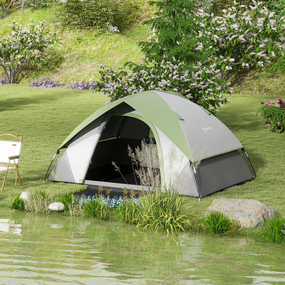 Tenda de Campismo para 1-2 Pessoas Tenda de Campismo Dobrável com Janela e Bolsa de Transporte Impermeável 3000 mm 210x150x110 cm Verde — foto 2