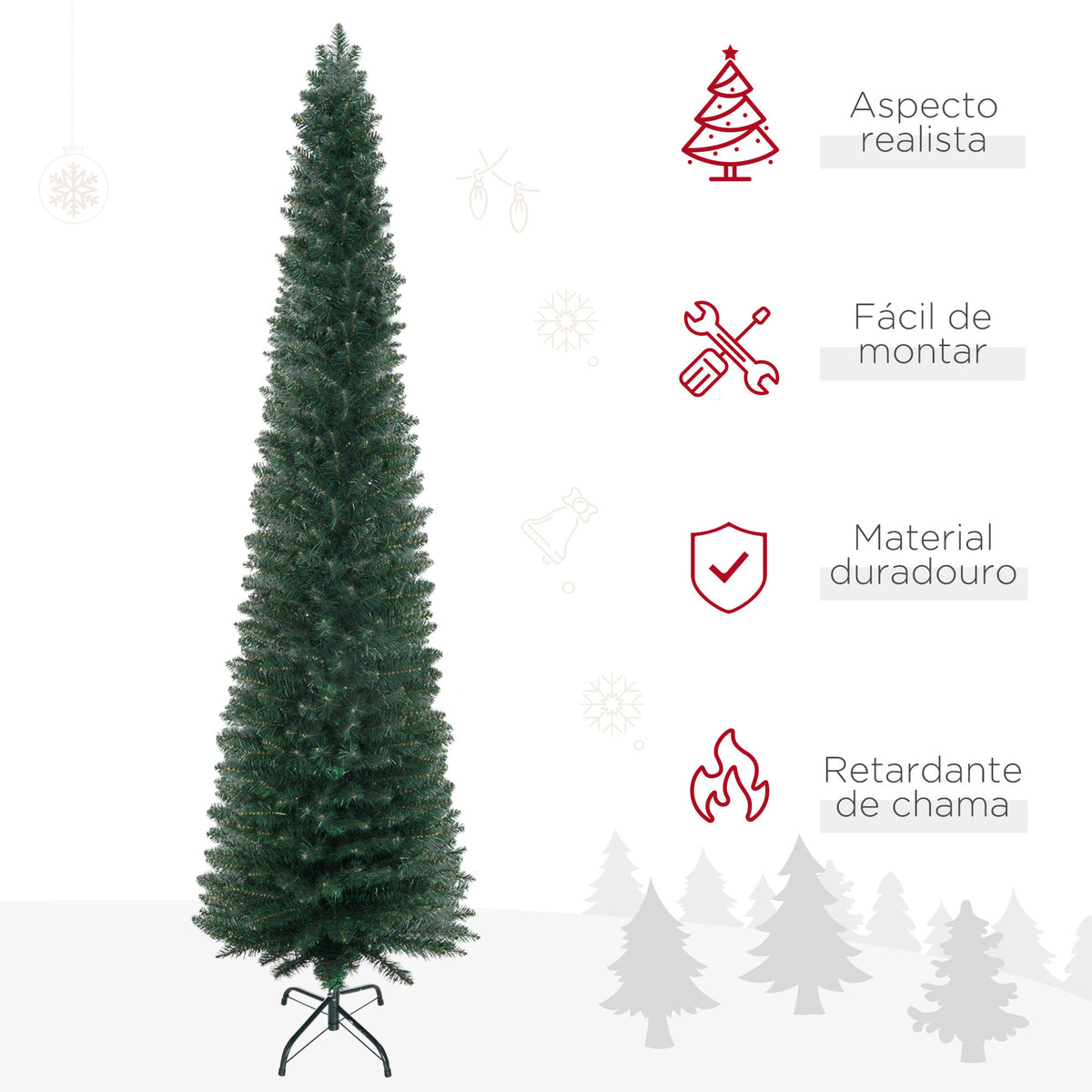 Árvore de Natal Artificial Altura 210 cm com 510 Ramos de Folhas de PVC Ignífugos Base Dobrável e Suporte Metálico Decoração de Natal para Interiores Ø56x210 cm Verde — foto 4