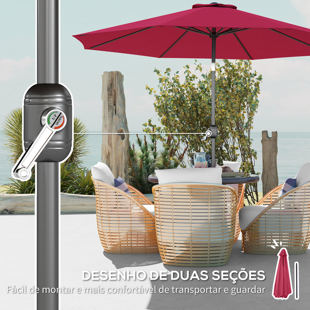 Chapéu de Sol de Jardim Ø295x250cm com Manivela Chapéu de Sol Exterior com Mecanismo de Inclinação e Mastro Desmontável de Metal para Terraço Piscina Pátio Vinho — foto 6
