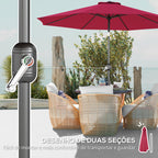 Chapéu de Sol de Jardim Ø295x250cm com Manivela Chapéu de Sol Exterior com Mecanismo de Inclinação e Mastro Desmontável de Metal para Terraço Piscina Pátio Vinho — foto 6