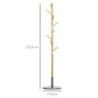 Cabide de Pé de Bambu Cabide de Pé Moderno com 8 Ganchos para Roupas Bolsas Cabide em Forma de Árvore para Entrada Dormitório Ø37,8x175,6 cm Madeira e Cinza — foto 3