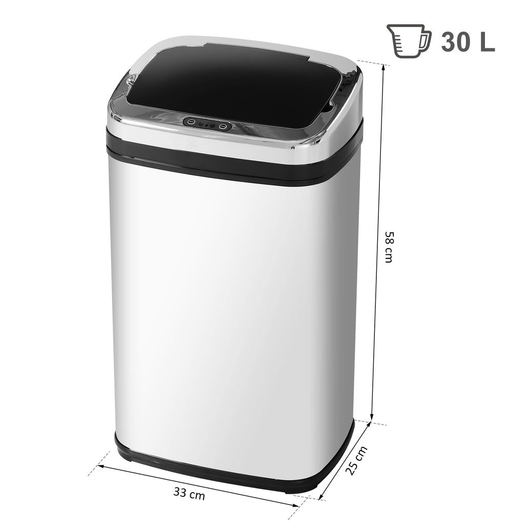 Balde de Lixo Inteligente de Aço Inoxidável 30L com Sensor Infravermelho de Abertura Automática para Cozinha Dormitório Casa de Banho 33x25x58 cm Prata e Preto — foto 3