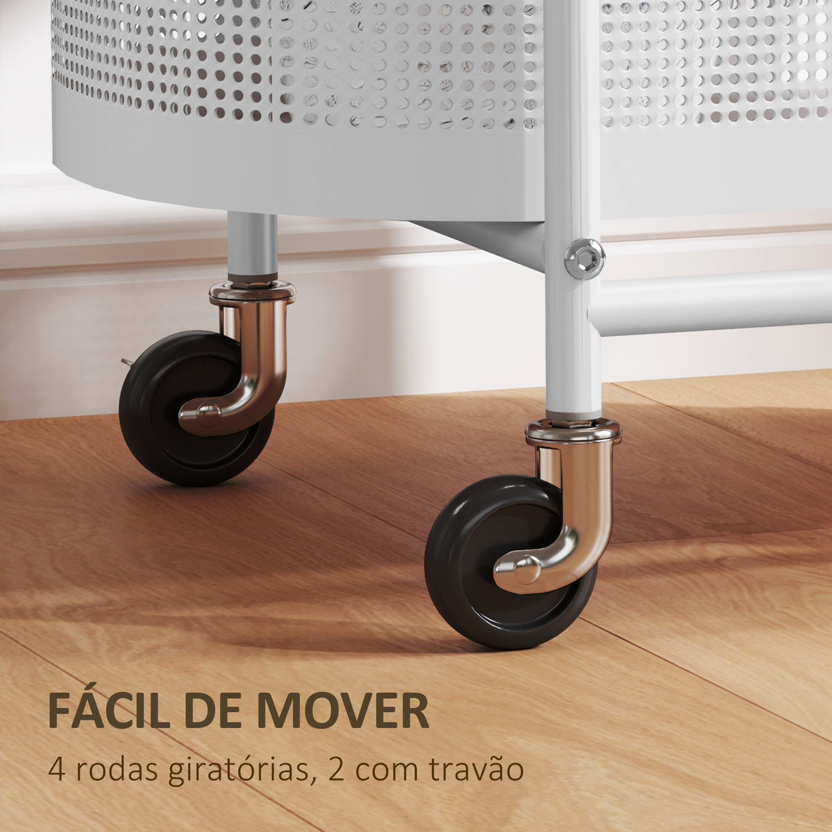 Carrinho Auxiliar com Rodas Carrinho de Cozinha de 3 Níveis Carrinho de Armazenamento com Cesta e Prateleiras Carga 30 kg para Sala de Jantar Sala de Estar 49,5x32,5x82,5 Branco e Madeira — foto 5