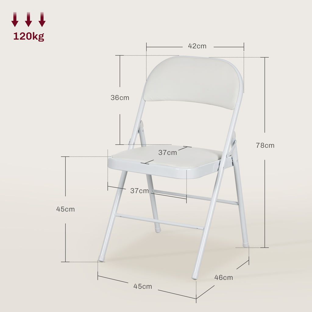 Conjunto de 2 Cadeiras Dobráveis Cadeiras Dobráveis com Encosto e Estrutura de Aço para Sala de Estar Escritório Estúdio 45x46x78 cm Branco — foto 3