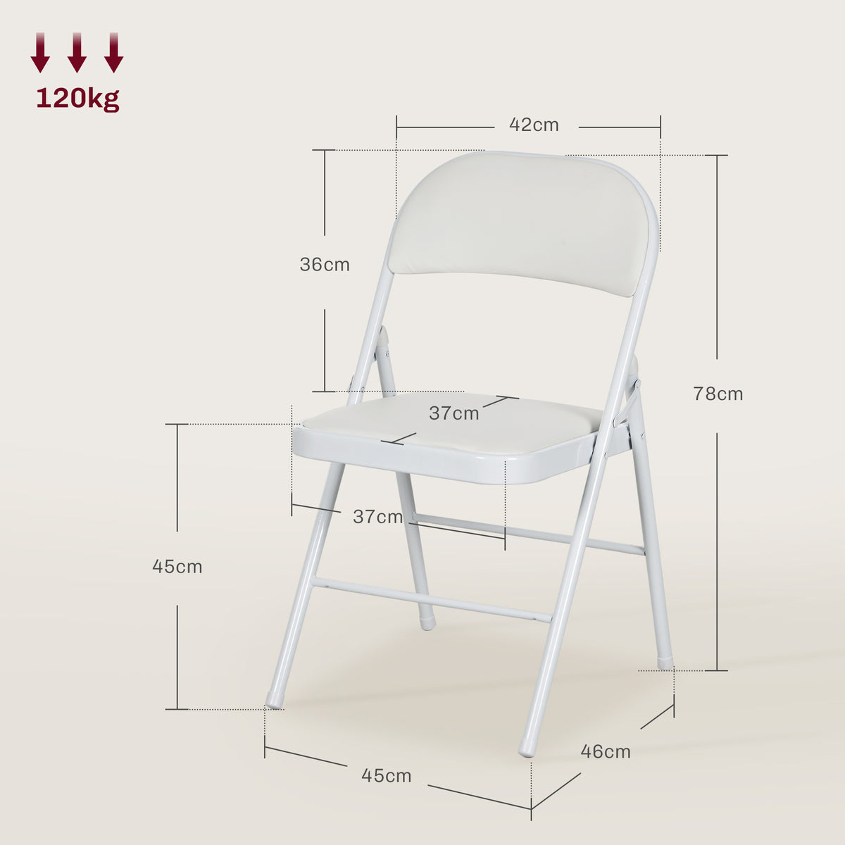 Conjunto de 2 Cadeiras Dobráveis Cadeiras Dobráveis com Encosto e Estrutura de Aço para Sala de Estar Escritório Estúdio 45x46x78 cm Branco — foto 3