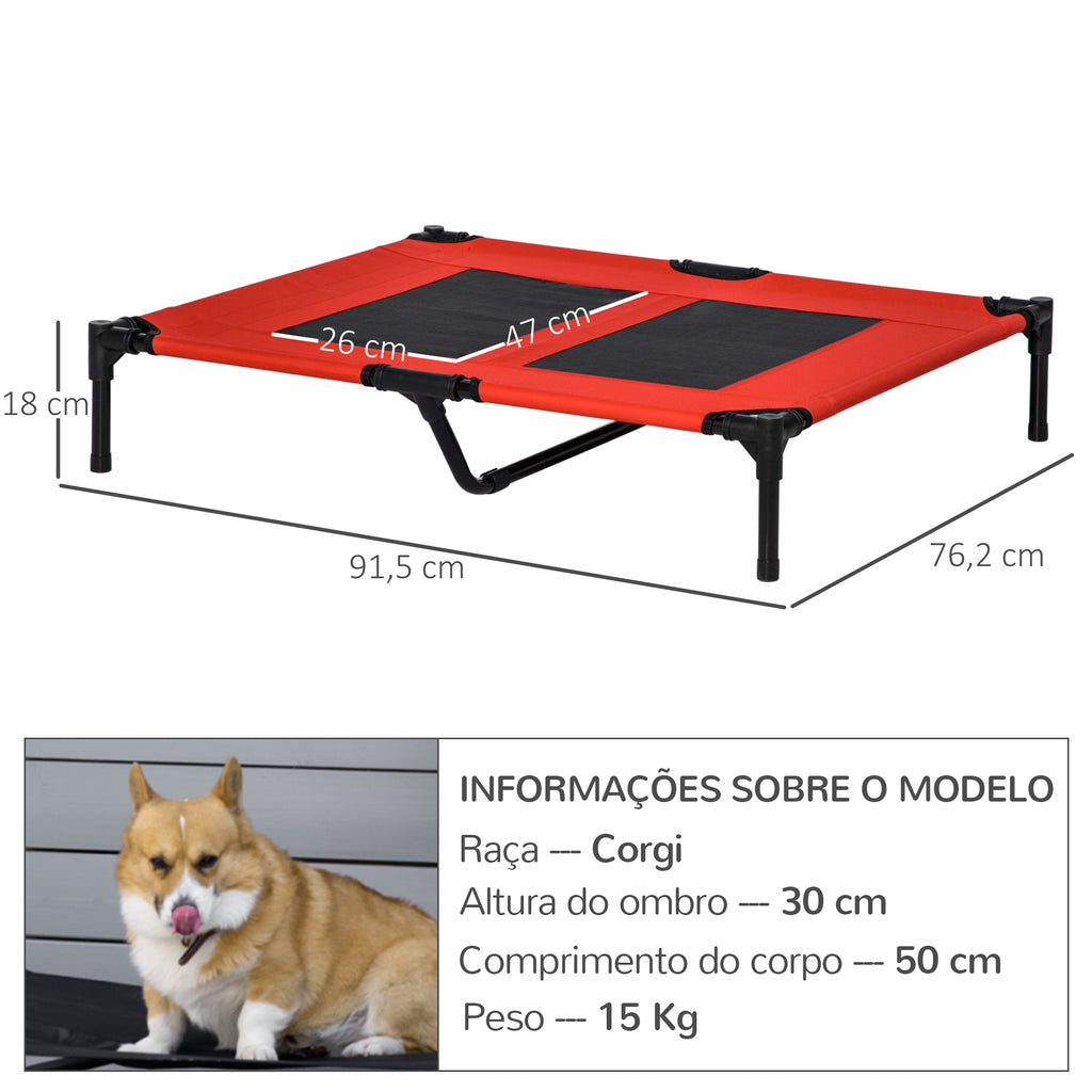 Cama Elevada para Cães Cama de Animais de Estimação com Malha Transpirável e Tecido Oxford para Exterior Interior Ar Livre Jardim Terraço 91,5x76,2x18cm Vermelho — foto 3