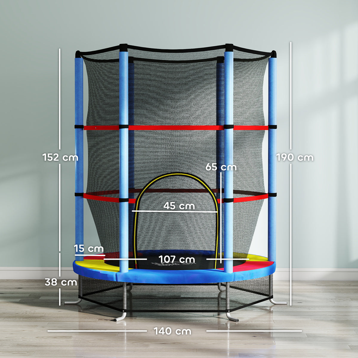 Trampolim Infantil Ø107 cm Trampolim para Crianças de 3-6 Anos com Rede de Segurança Carga 45 kg para Interior Ø140x160 cm Azul — foto 3