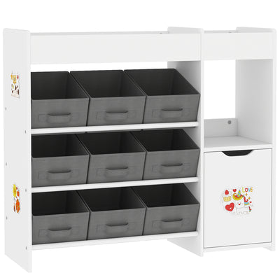 Kinder Spielzeug Organizer mit 9 herausnehmbaren Körben, Fächern und Aufklebern, 92x30x80 cm Weiß und Grau