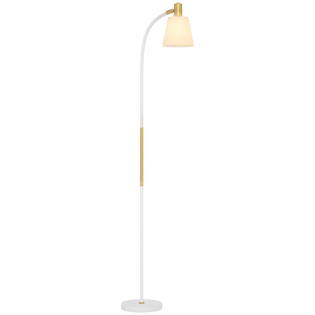 Candeeiro de Pé LED Candeeiro de Pé para Sala de Estar com Altura Ajustável Ecrã Interruptor Basculante para Sala de Estar Escritório Quarto 49x21x127-160 cm Branco e Dourado — foto 1