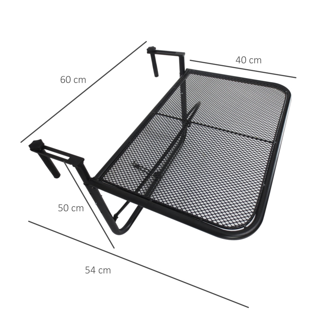 Mesa Suspensa para Varanda com Braço Regulável e Altura Ajustável em 3 Posições Estrutura de Metal Carga Máxima 30 kg 60x56,5x45 cm Preto — foto 3