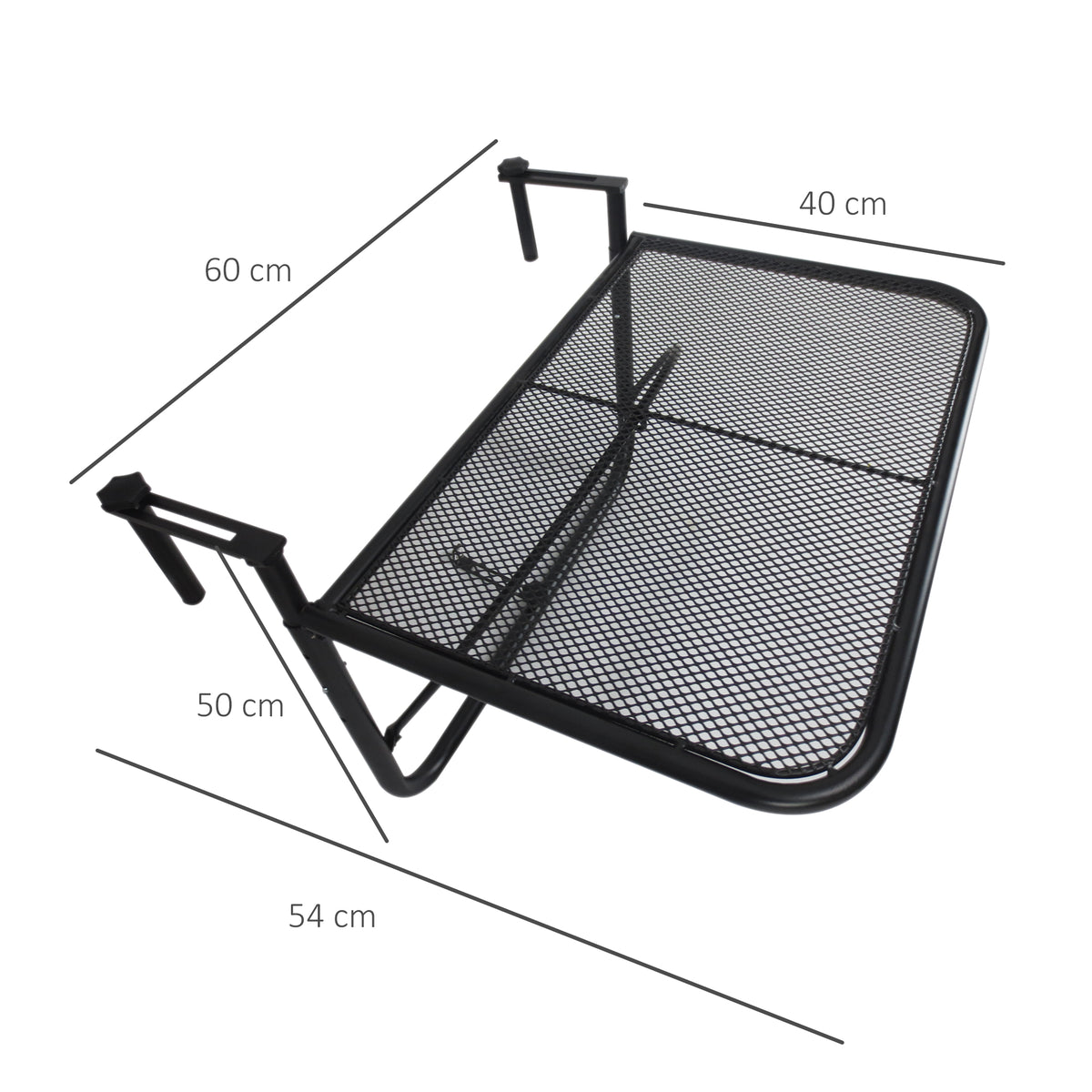 Mesa Suspensa para Varanda com Braço Regulável e Altura Ajustável em 3 Posições Estrutura de Metal Carga Máxima 30 kg 60x56,5x45 cm Preto — foto 3