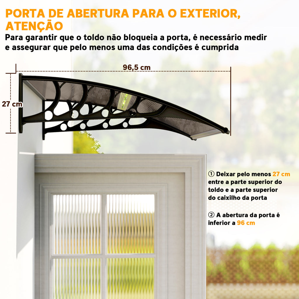 Marquise para Portas e Janelas 103x96,5x27 cm Marquise com Proteção para Sol e Chuva com Painéis de Policarbonato Preto e Marrom — foto 7