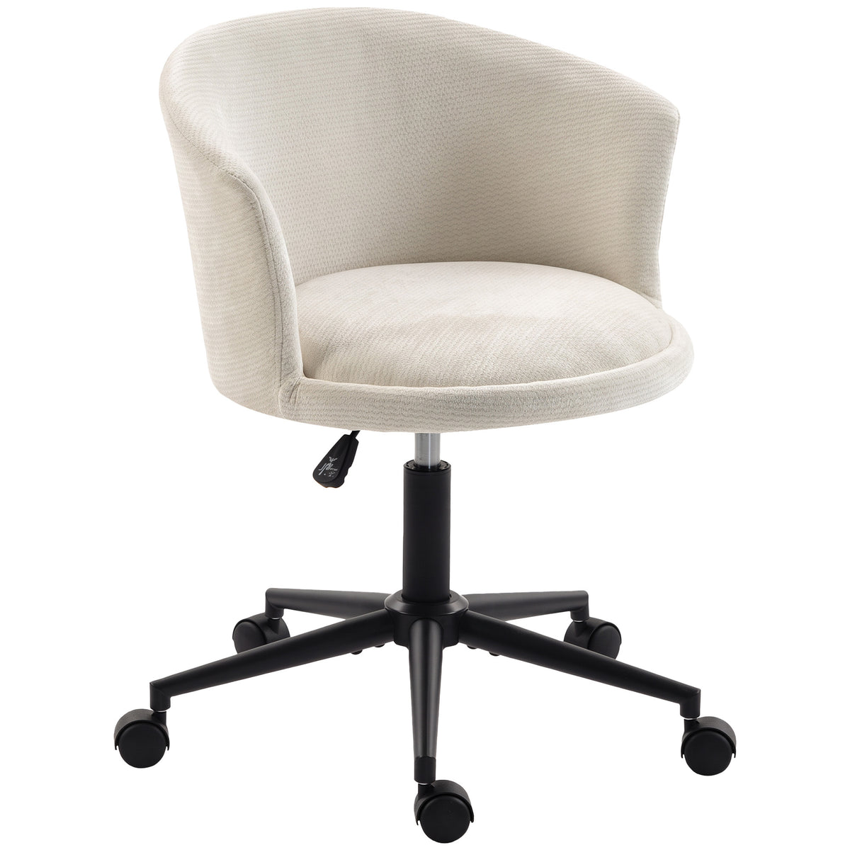 Cadeira de Escritório em Chenille com Assento Largo, Design Envolvente, Altura Regulável e Rodas Giratórias, Branco Creme — foto 1
