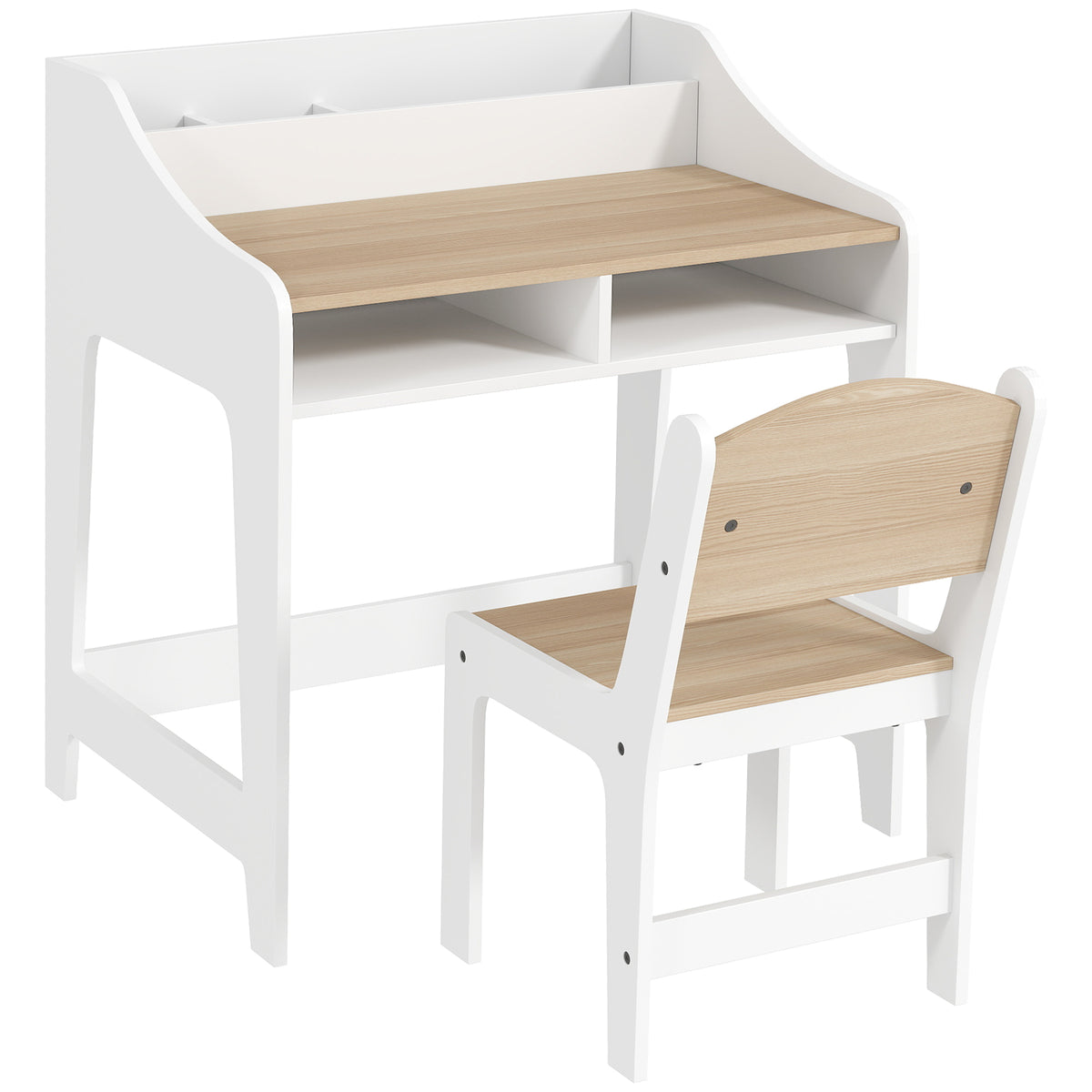Conjunto de Mesa e Cadeira para Crianças de 3-8 Anos com Compartimentos e Prateleiras Abertas Efeito Madeira Natural — foto 1