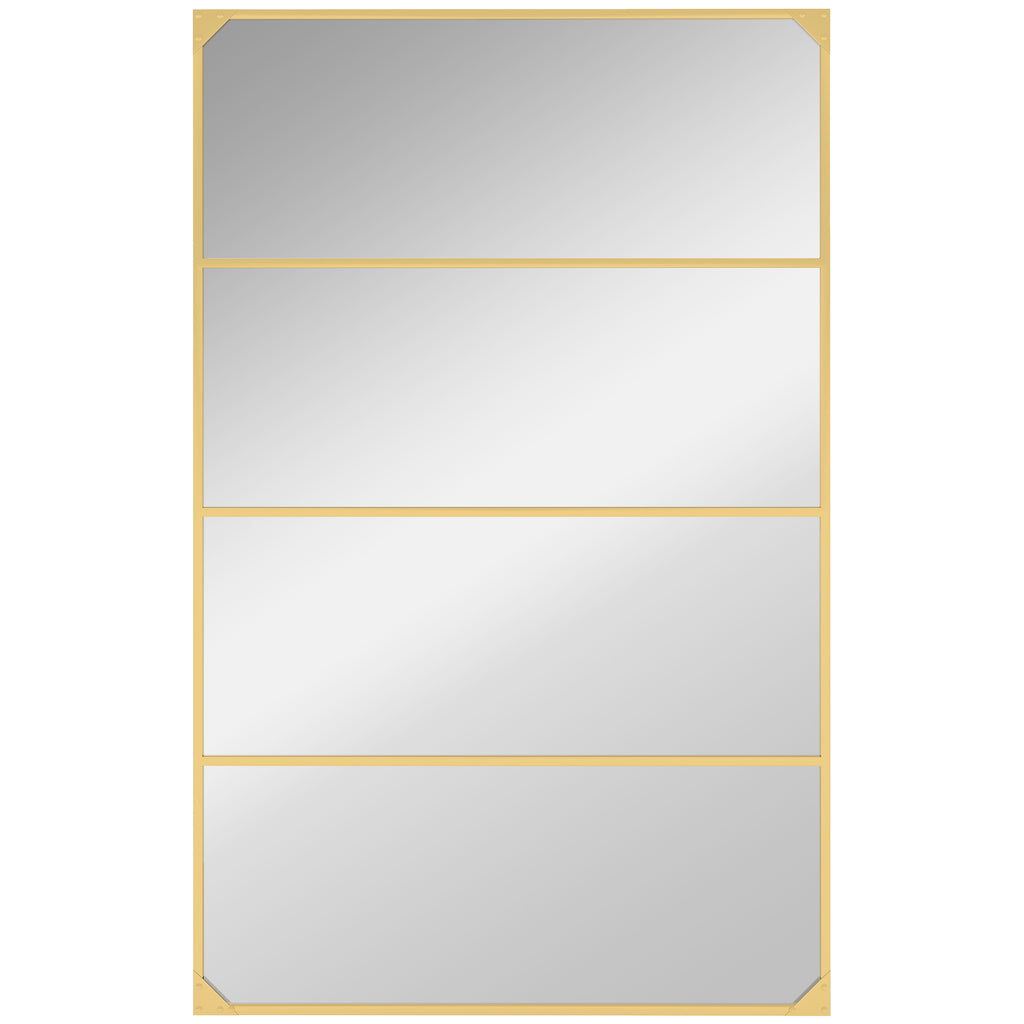 Espelho de parede retangular estilo verrière, estilo industrial, horizontal ou vertical com 4 ganchos, em metal dourado 109 x 69 cm — foto 1